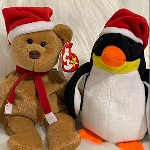 TY BEANIE BABIES HOLIDAY 1997 TEDDY & ZERO THE PENGUIN